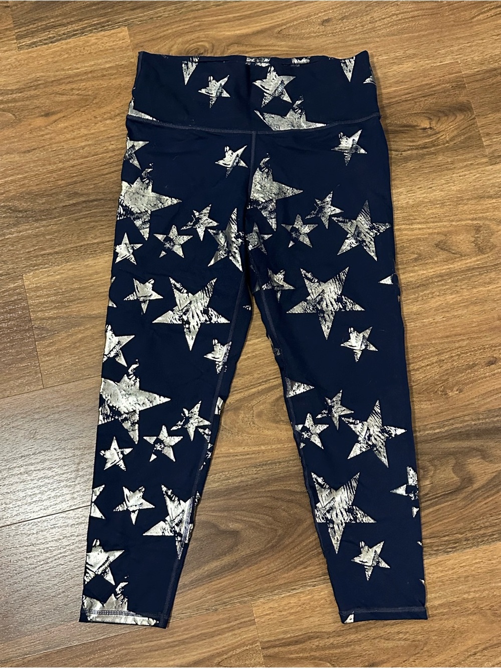 aerie Navy Leggings with Silver Metallic Star Print